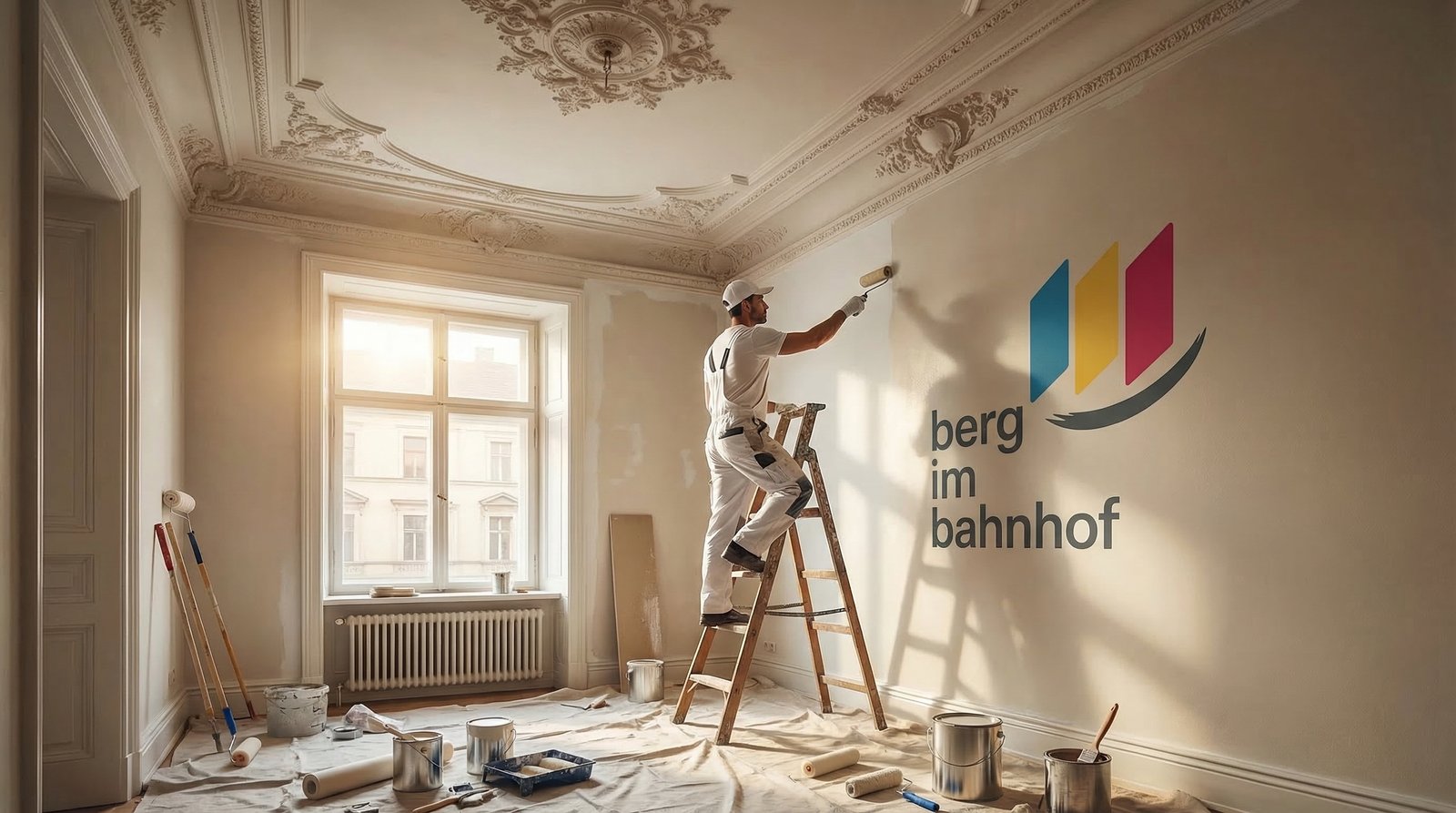 Malermeister bei der Arbeit in einem eleganten Altbau — Berg im Bahnhof Kastellaun